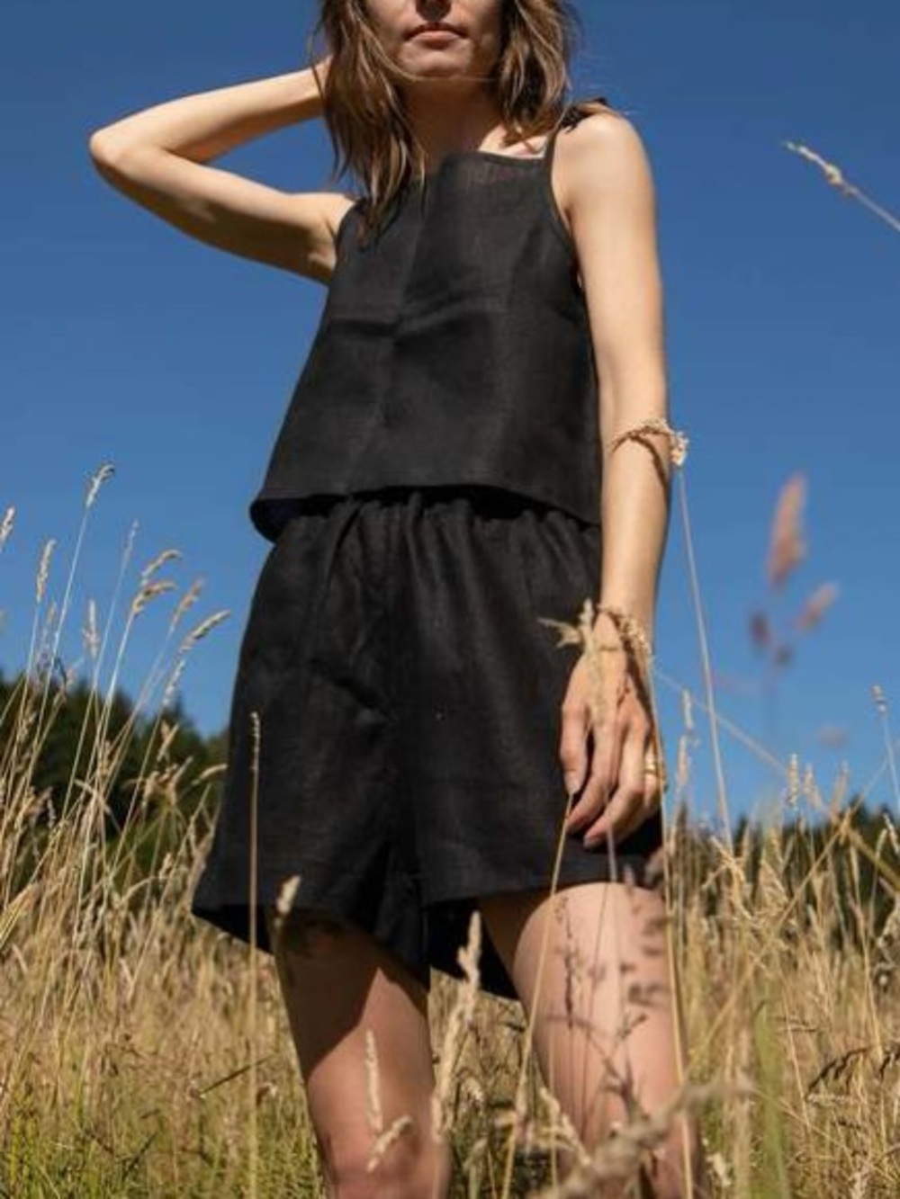 NWOT Seek Shelter Eva 100% Linen Black Elastic-Waist Spring/Summer Shorts 1X